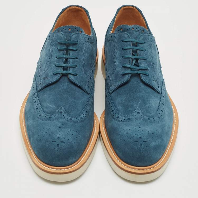 Pre Owned Louis Vuitton Blue Brogue Suede Beaumarchais Derby Size 42