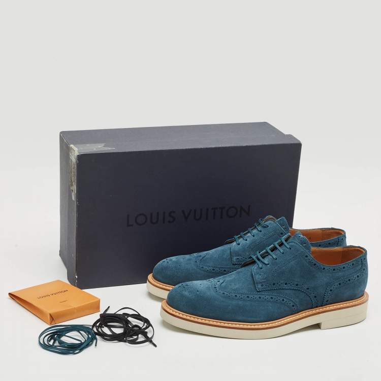 Pre Owned Louis Vuitton Blue Brogue Suede Beaumarchais Derby Size 42