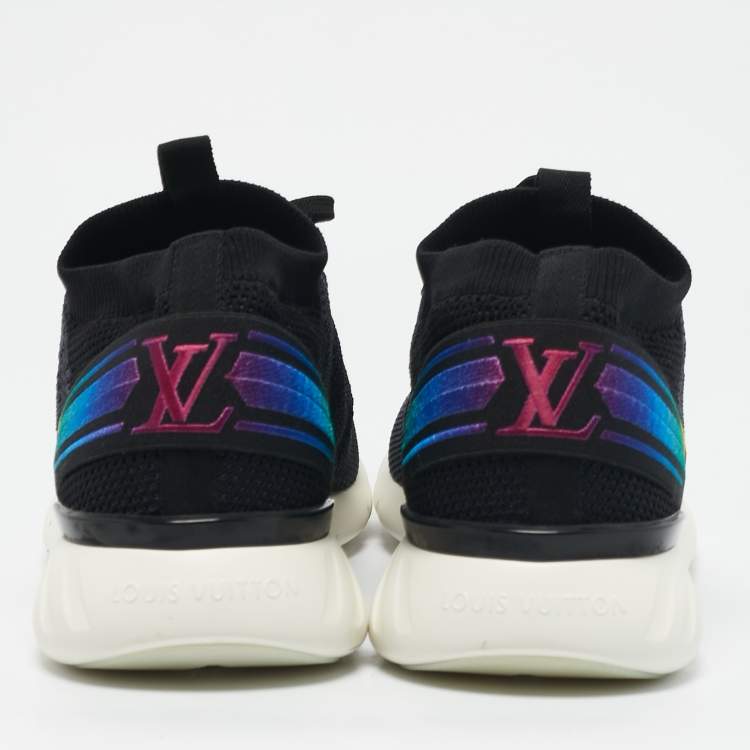 Pre Owned Louis Vuitton Black Knit Fabric Fastlane Lace Up Sneakers Size 44