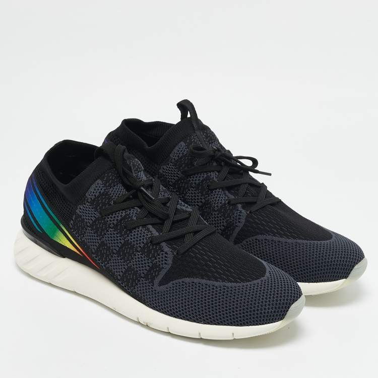 Pre Owned Louis Vuitton Black Knit Fabric Fastlane Lace Up Sneakers Size 44