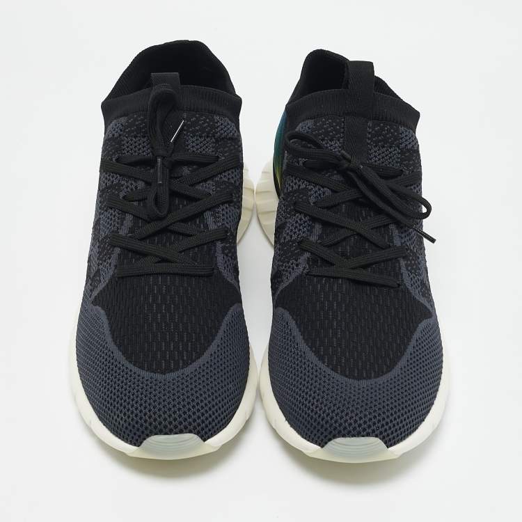 Pre Owned Louis Vuitton Black Knit Fabric Fastlane Lace Up Sneakers Size 44