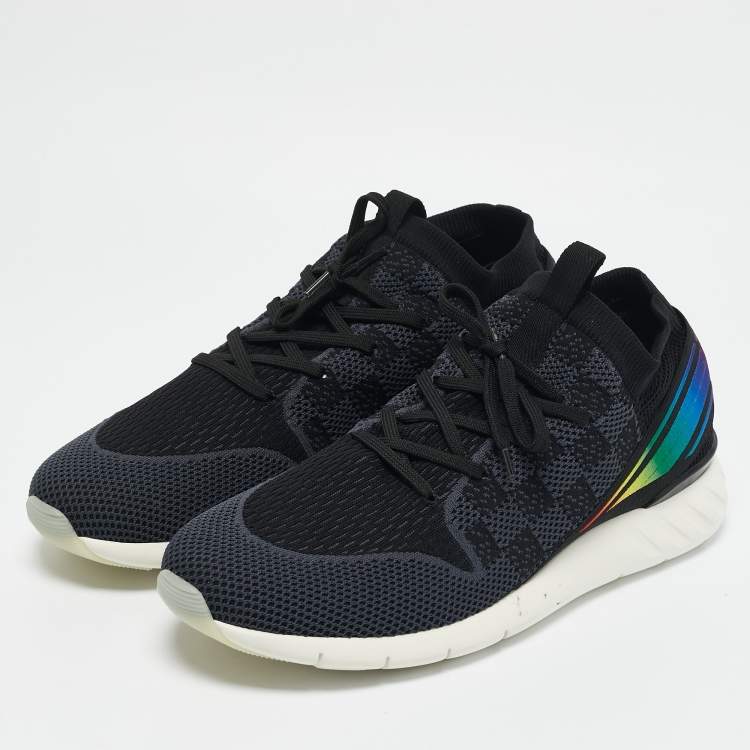 Pre Owned Louis Vuitton Black Knit Fabric Fastlane Lace Up Sneakers Size 44