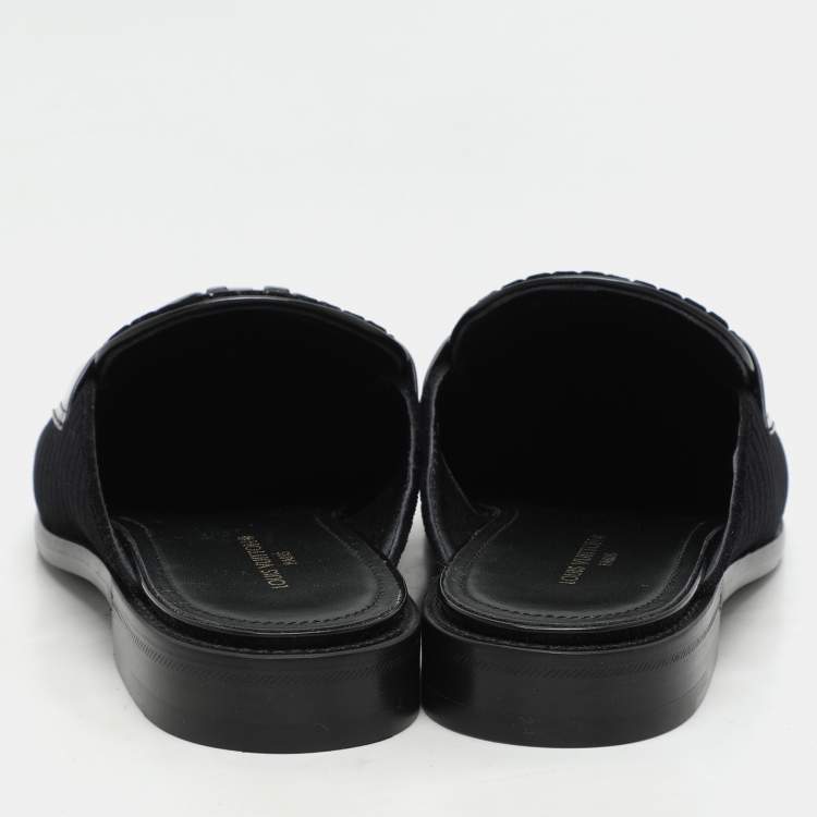 Pre Owned Louis Vuitton Black Leather and Velvet Major Open Back Loafers Size 42.5