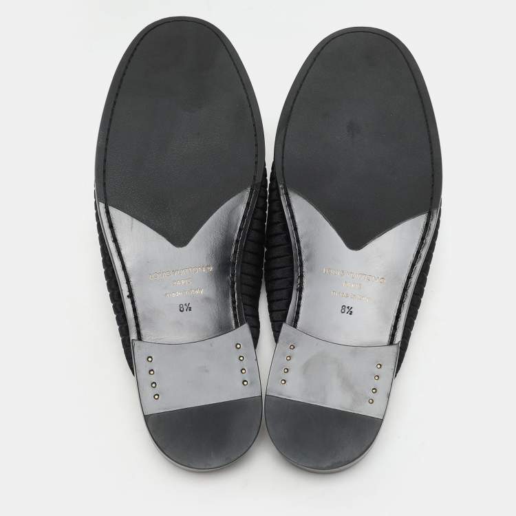 Pre Owned Louis Vuitton Black Leather and Velvet Major Open Back Loafers Size 42.5