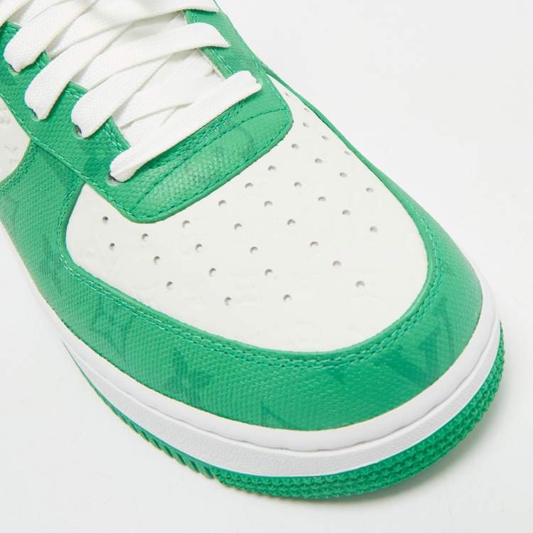 Pre Owned Louis Vuitton x Nike Green/White Monogram Canvas and Leather Air Force 1 Sneakers Size 42