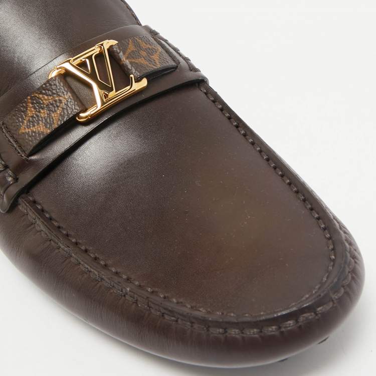 Pre Owned Louis Vuitton Dark Brown Leather Hockenheim Slip On Loafers Size 43.5
