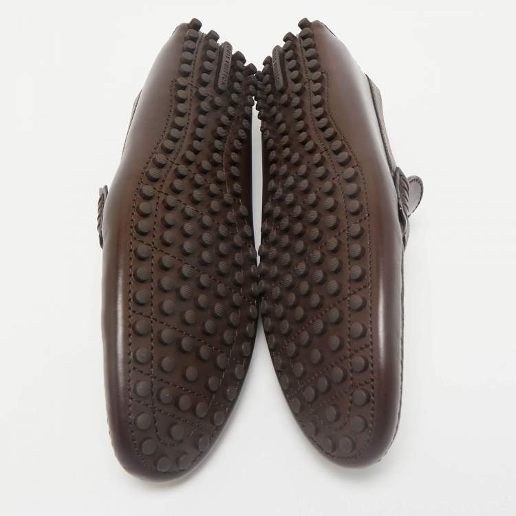 Pre Owned Louis Vuitton Dark Brown Leather Hockenheim Slip On Loafers Size 43.5