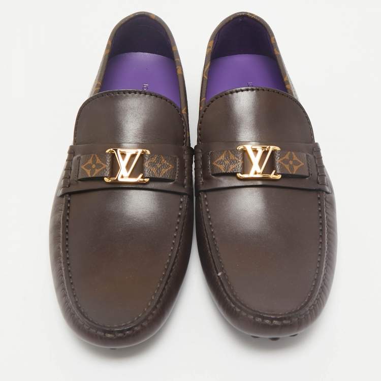 Pre Owned Louis Vuitton Dark Brown Leather Hockenheim Slip On Loafers Size 43.5