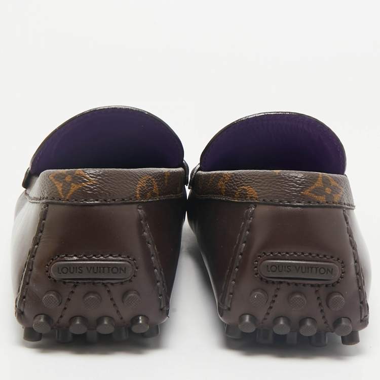 Pre Owned Louis Vuitton Dark Brown Leather Hockenheim Slip On Loafers Size 43.5