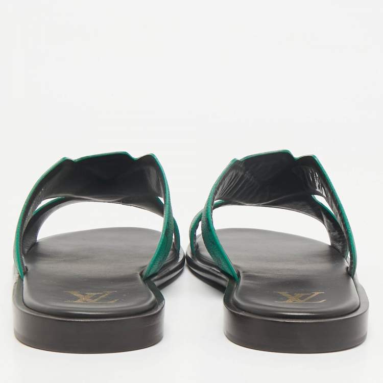 Pre Owned Louis Vuitton Green Leather LV Oasis Slide Sandals Size 43.5