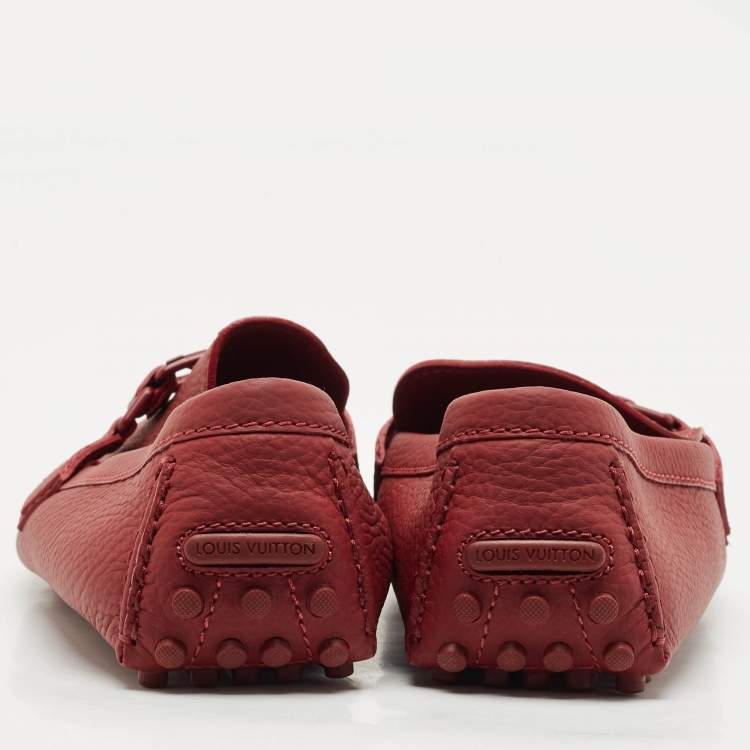 Pre Owned Louis Vuitton Burgundy Leather Hockenheim Slip On Loafers Size 43.5