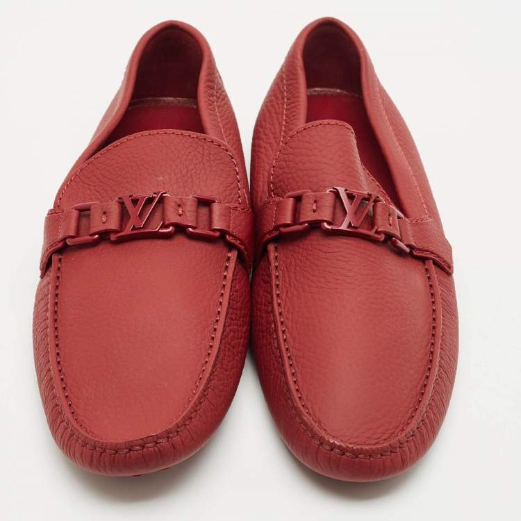 Pre Owned Louis Vuitton Burgundy Leather Hockenheim Slip On Loafers Size 43.5