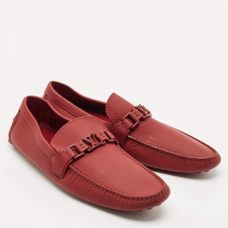 Pre Owned Louis Vuitton Burgundy Leather Hockenheim Slip On Loafers Size 43.5