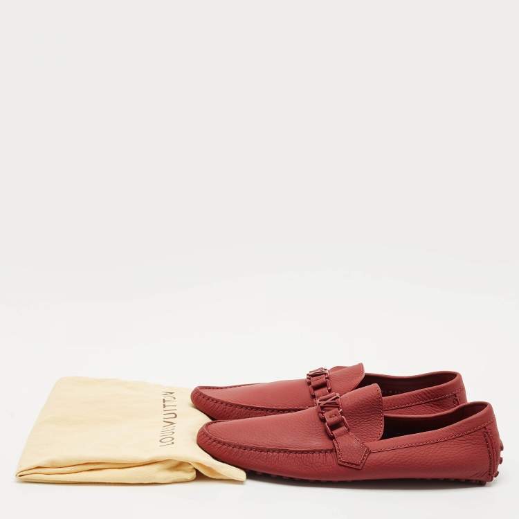 Pre Owned Louis Vuitton Burgundy Leather Hockenheim Slip On Loafers Size 43.5