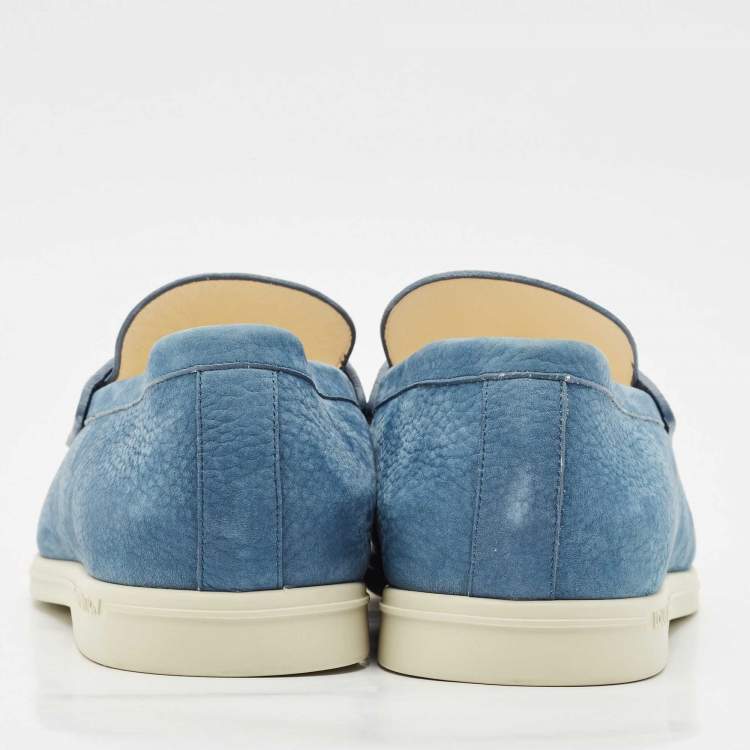 Pre Owned Louis Vuitton Blue Nubuck Leather Estate Loafers Size 43