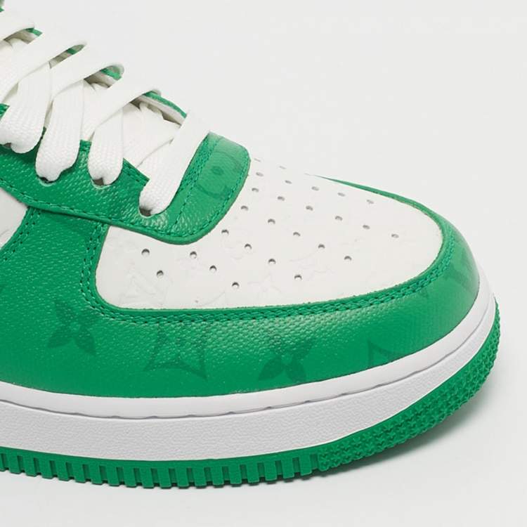 Pre Owned Louis Vuitton x Nike Green/White Monogram Canvas and Leather Air Force 1 Sneakers Size 41