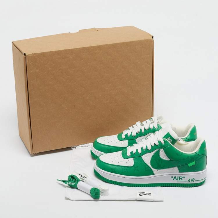 Pre Owned Louis Vuitton x Nike Green/White Monogram Canvas and Leather Air Force 1 Sneakers Size 41