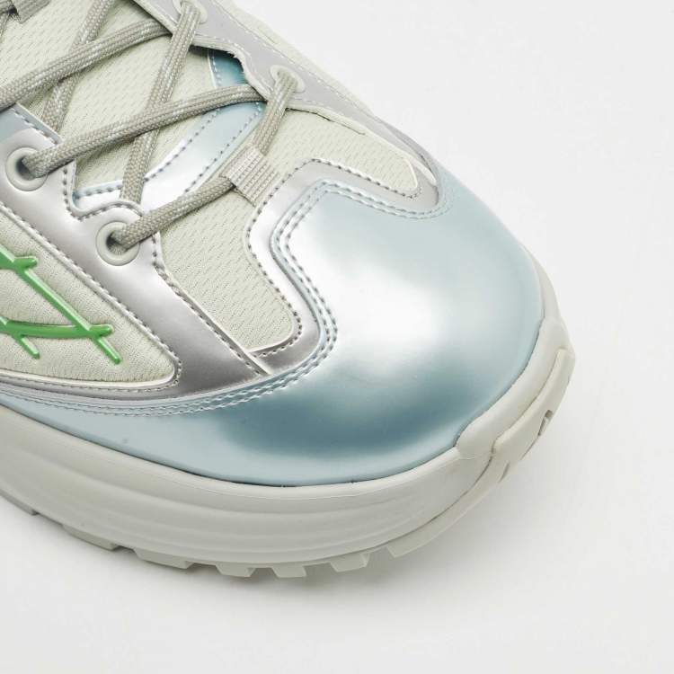 Pre Owned Louis Vuitton Grey/Green Faux Leather and Mesh Discovery Sneakers Size 44