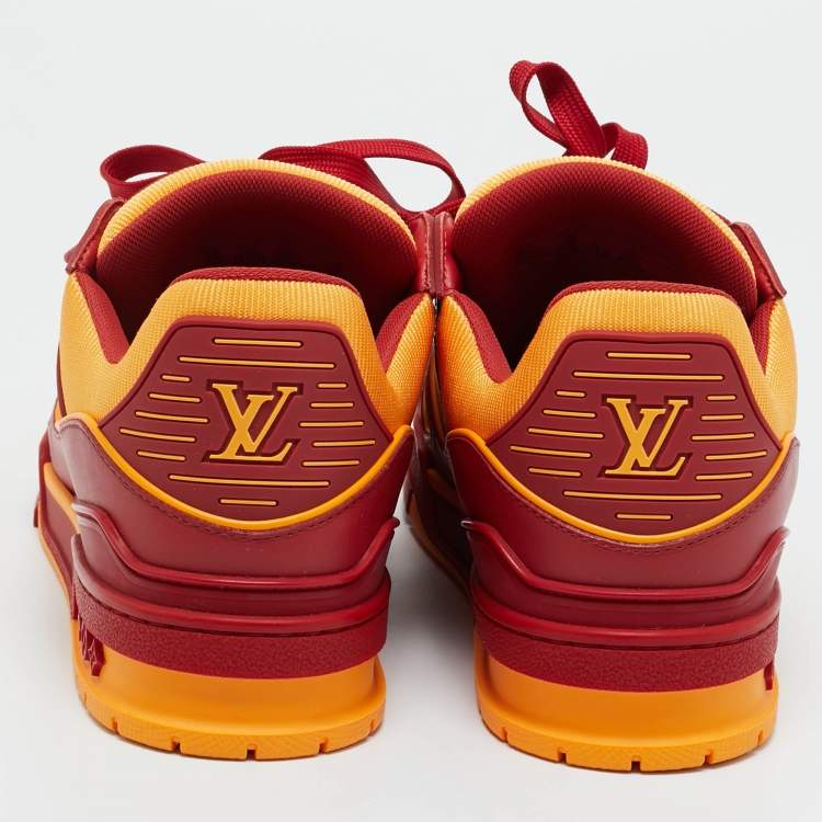 Pre Owned Louis Vuitton Yellow/Red Fabric and Monogram Leather LV Trainer Sneakers Size 39