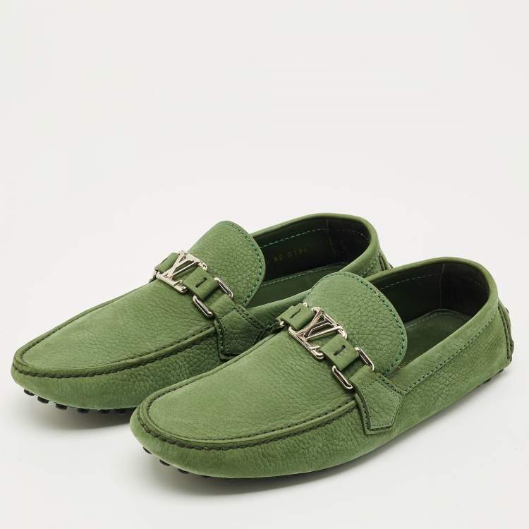 Pre Owned Louis Vuitton Green Nubuck Leather Hockenheim Loafers Size 40.5