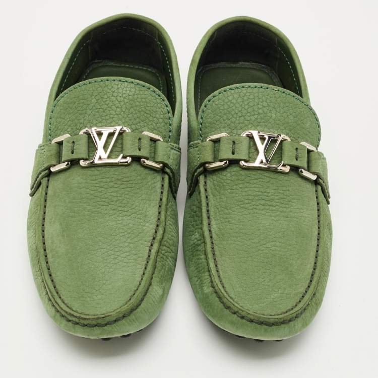 Pre Owned Louis Vuitton Green Nubuck Leather Hockenheim Loafers Size 40.5