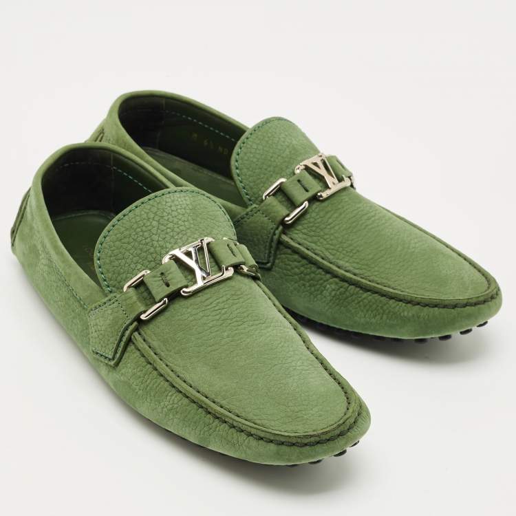 Pre Owned Louis Vuitton Green Nubuck Leather Hockenheim Loafers Size 40.5