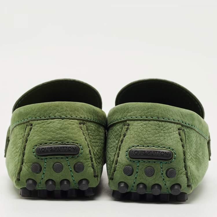 Pre Owned Louis Vuitton Green Nubuck Leather Hockenheim Loafers Size 40.5