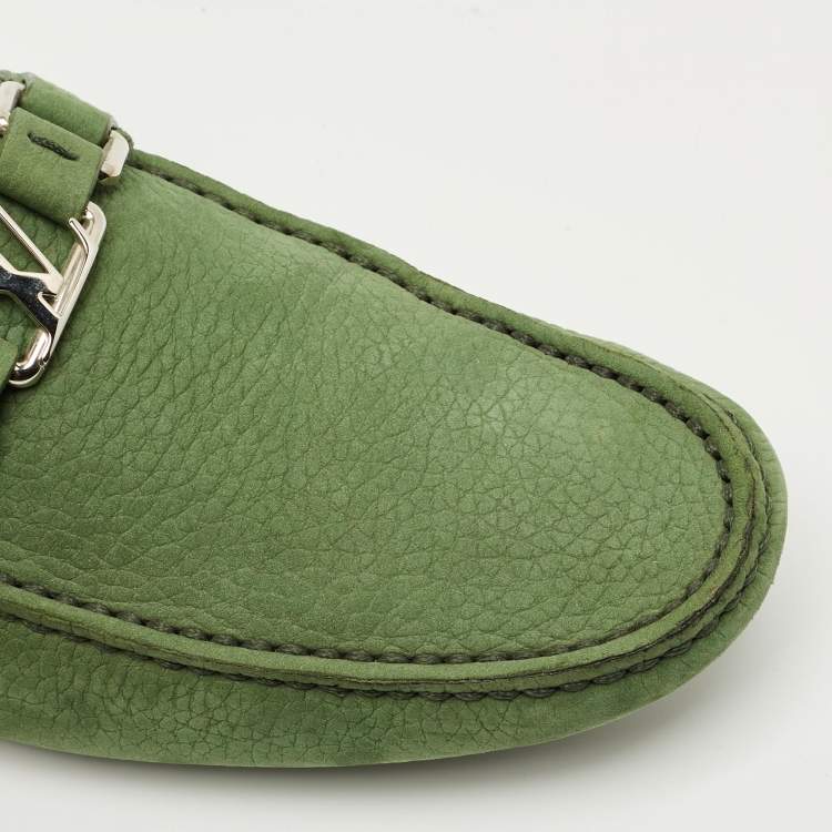 Pre Owned Louis Vuitton Green Nubuck Leather Hockenheim Loafers Size 40.5