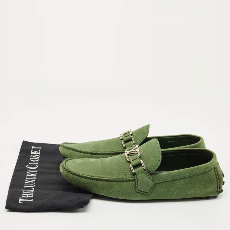 Pre Owned Louis Vuitton Green Nubuck Leather Hockenheim Loafers Size 40.5