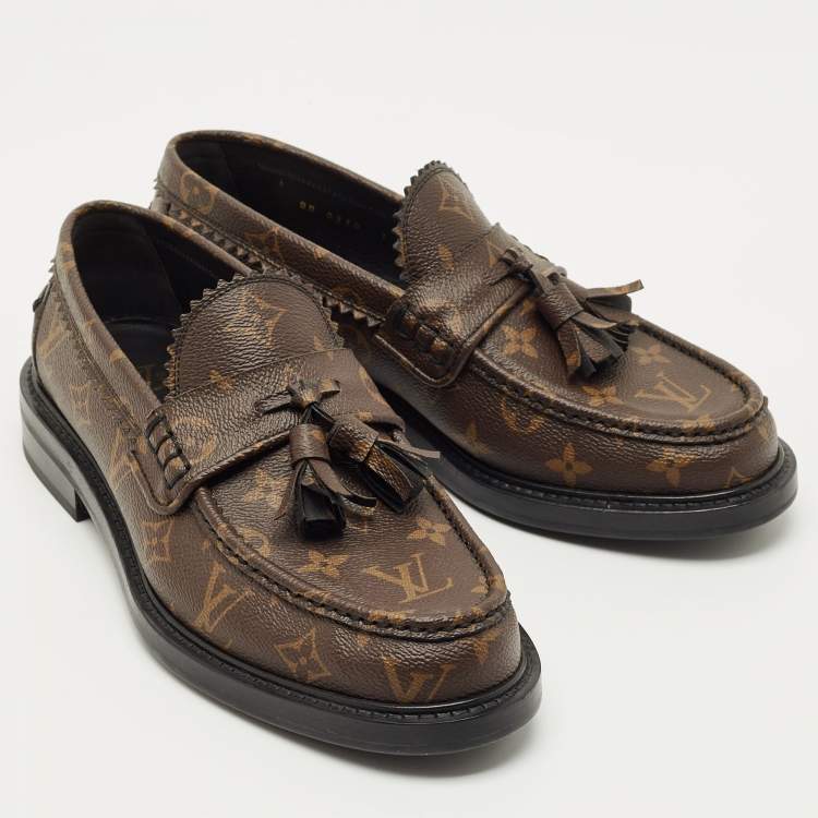Pre Owned Louis Vuitton Brown LV Monogram Canvas Tassel Accents Dress Loafers Size 41