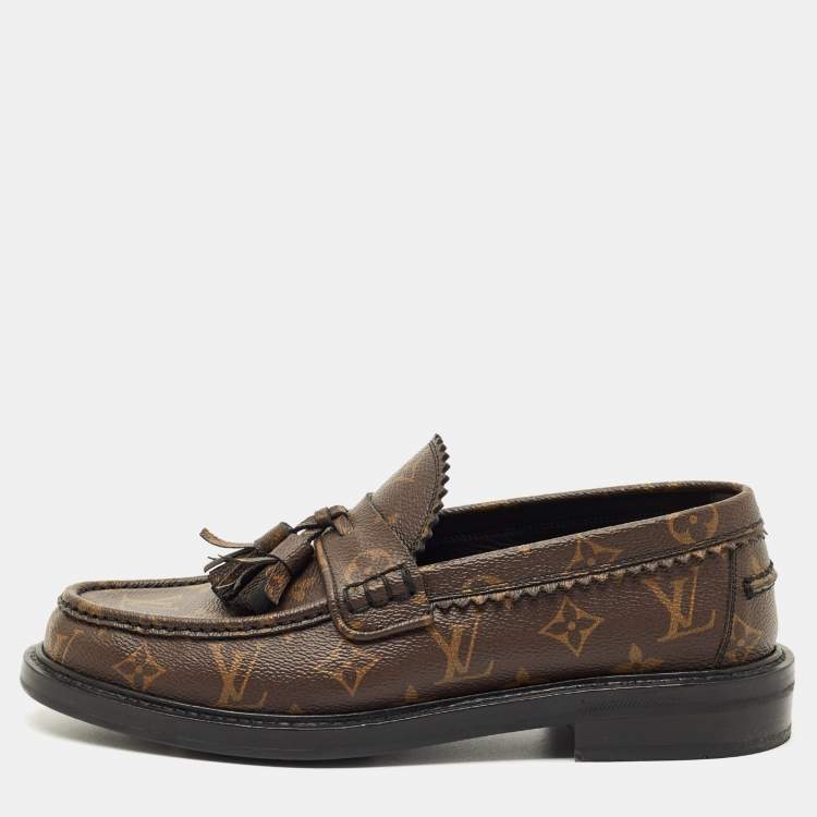 Pre Owned Louis Vuitton Brown LV Monogram Canvas Tassel Accents Dress Loafers Size 41
