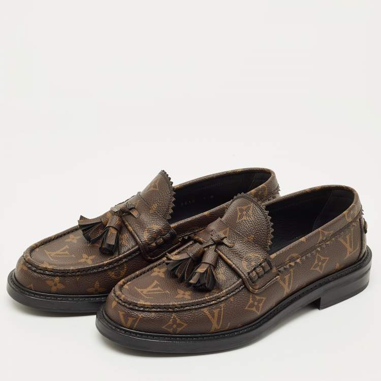 Pre Owned Louis Vuitton Brown LV Monogram Canvas Tassel Accents Dress Loafers Size 41