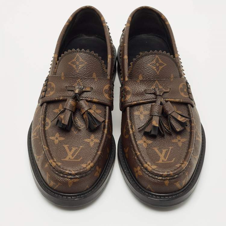 Pre Owned Louis Vuitton Brown LV Monogram Canvas Tassel Accents Dress Loafers Size 41