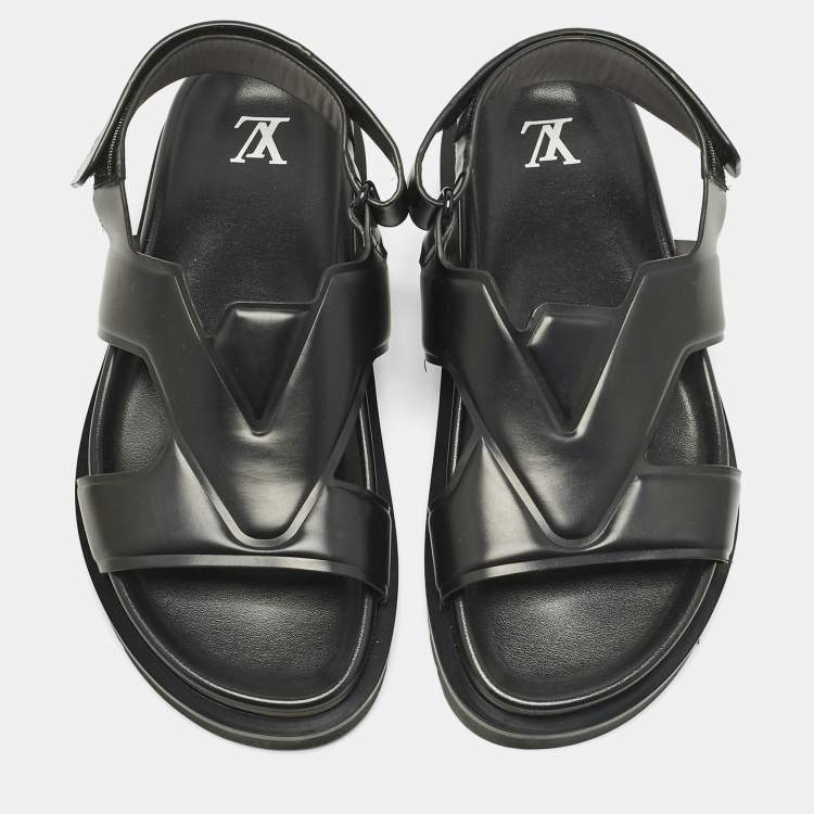 Pre Owned Louis Vuitton Black Leather LV Oasis Slingback Slide Sandals Size 40