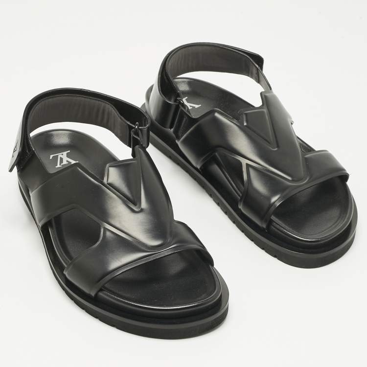 Pre Owned Louis Vuitton Black Leather LV Oasis Slingback Slide Sandals Size 40