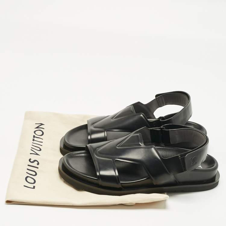 Pre Owned Louis Vuitton Black Leather LV Oasis Slingback Slide Sandals Size 40