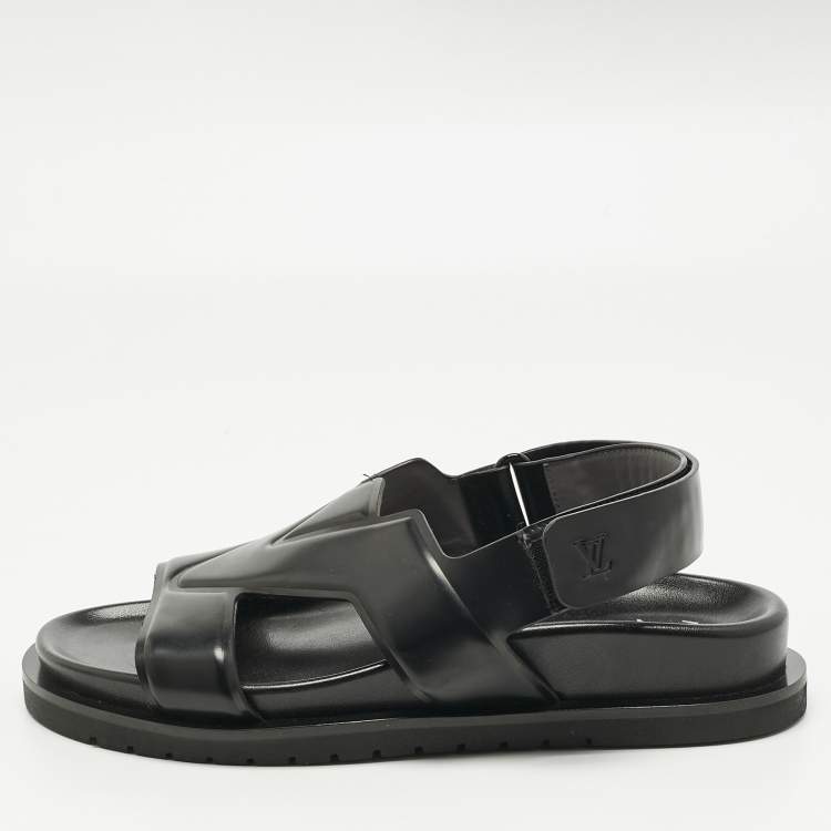 Pre Owned Louis Vuitton Black Leather LV Oasis Slingback Slide Sandals Size 40