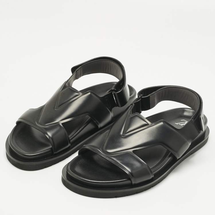 Pre Owned Louis Vuitton Black Leather LV Oasis Slingback Slide Sandals Size 40
