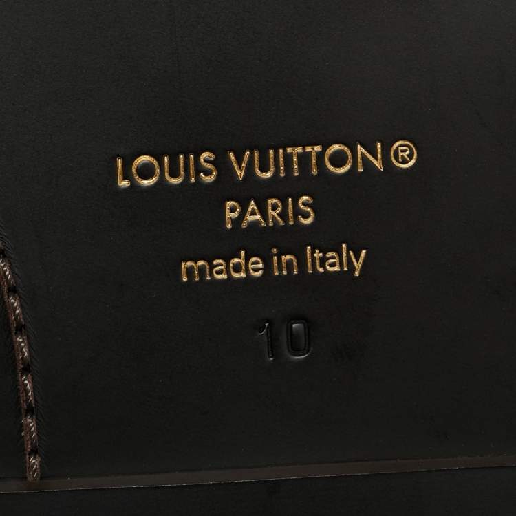 Pre Owned Louis Vuitton Damier Ebene Canvas and Leather Cross Strap Flat Sandals Size 44