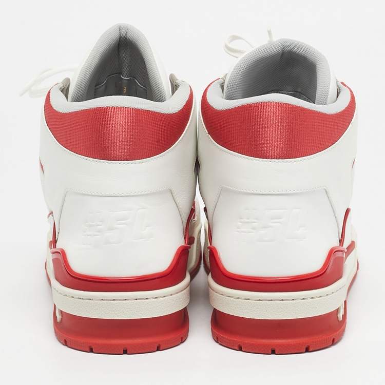 Pre Owned Louis Vuitton White/Red Leather LV Trainer Mid Sneakers Size 44