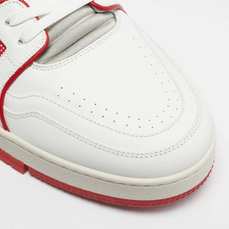 Pre Owned Louis Vuitton White/Red Leather LV Trainer Mid Sneakers Size 44