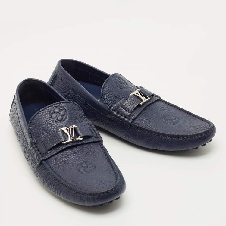 Pre Owned Louis Vuitton Hockenheim Size 43.5 Navy Blue Leather Loafers
