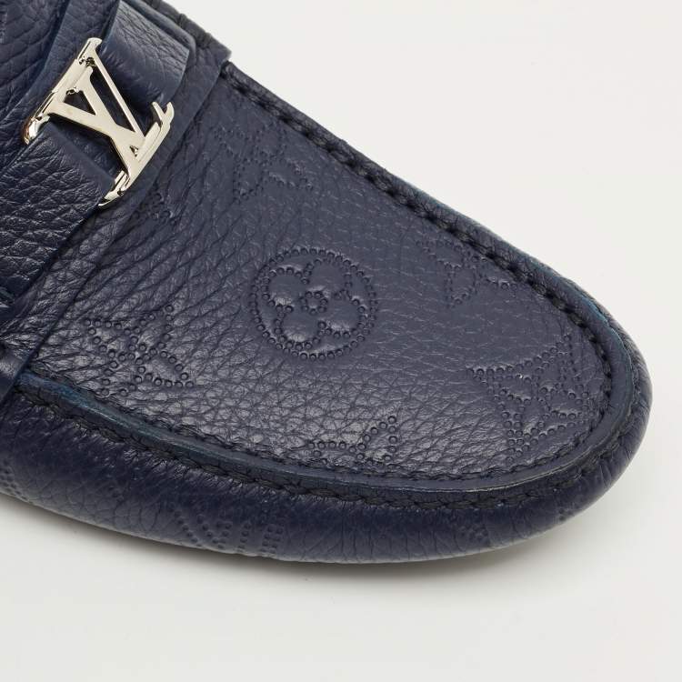 Pre Owned Louis Vuitton Hockenheim Size 43.5 Navy Blue Leather Loafers
