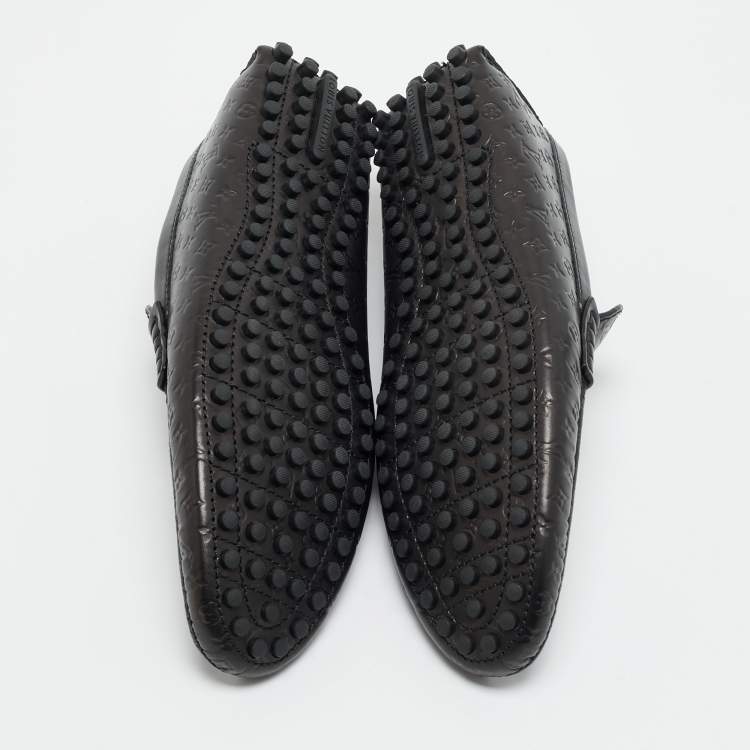 Pre Owned Louis Vuitton Hockenheim Size 43.5 Black Monogram Leather Loafers