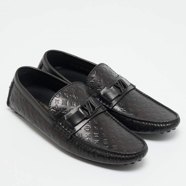 Pre Owned Louis Vuitton Hockenheim Size 43.5 Black Monogram Leather Loafers