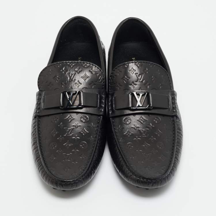 Pre Owned Louis Vuitton Hockenheim Size 43.5 Black Monogram Leather Loafers