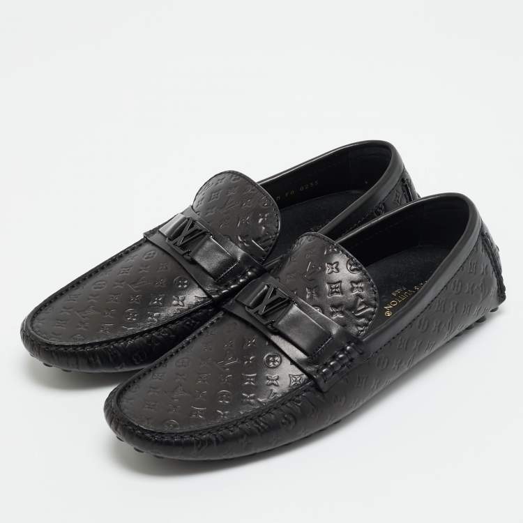 Pre Owned Louis Vuitton Hockenheim Size 43.5 Black Monogram Leather Loafers