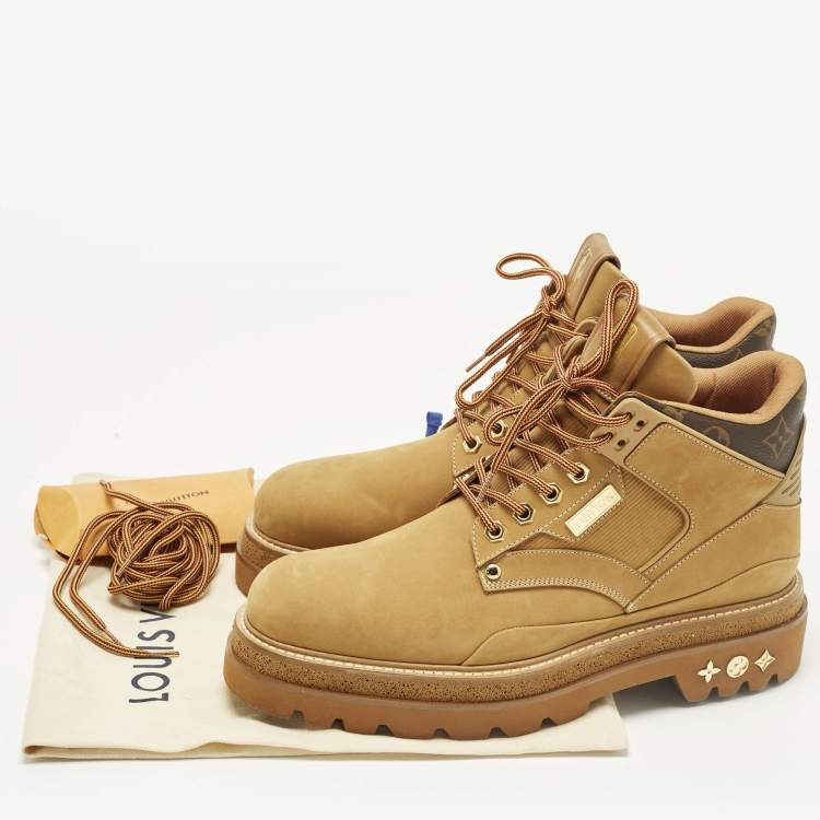 Pre Owned Louis Vuitton Oberkampf Size 38 Brown Nubuck Leather Combat Boots