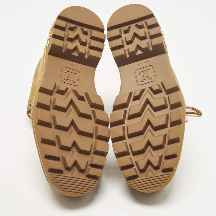 Pre Owned Louis Vuitton Oberkampf Size 38 Brown Nubuck Leather Combat Boots