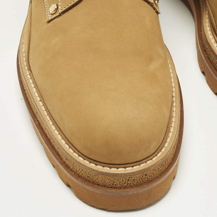 Pre Owned Louis Vuitton Oberkampf Size 38 Brown Nubuck Leather Combat Boots